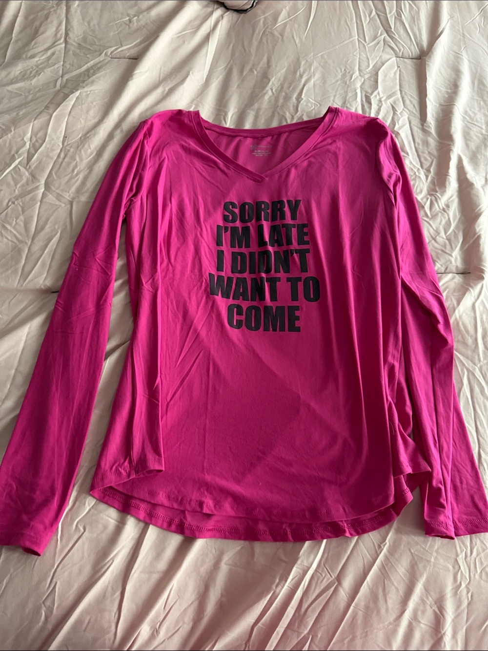 No Boundaries Hot Pink Long Sleeve V-Neck Graphic Tee